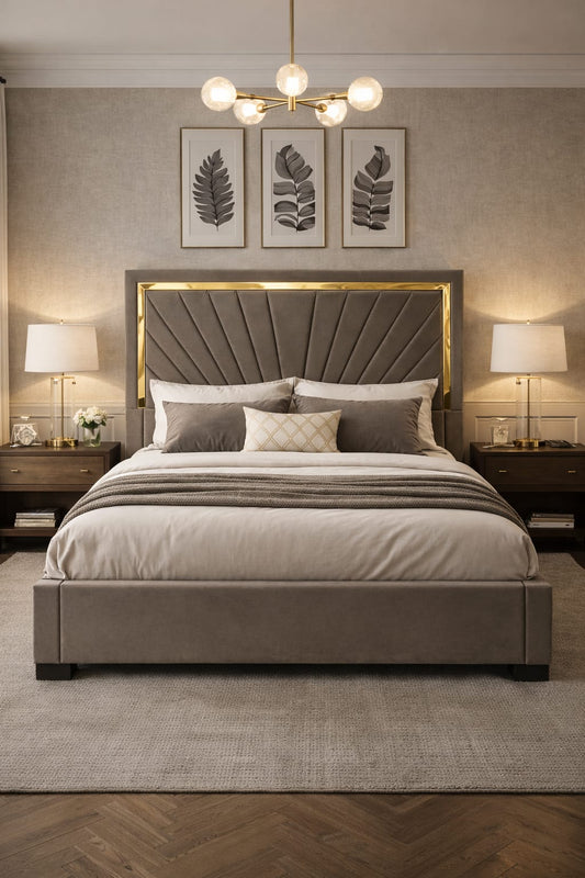 Neatly made bed with decorative pillows in a bedroom setting.